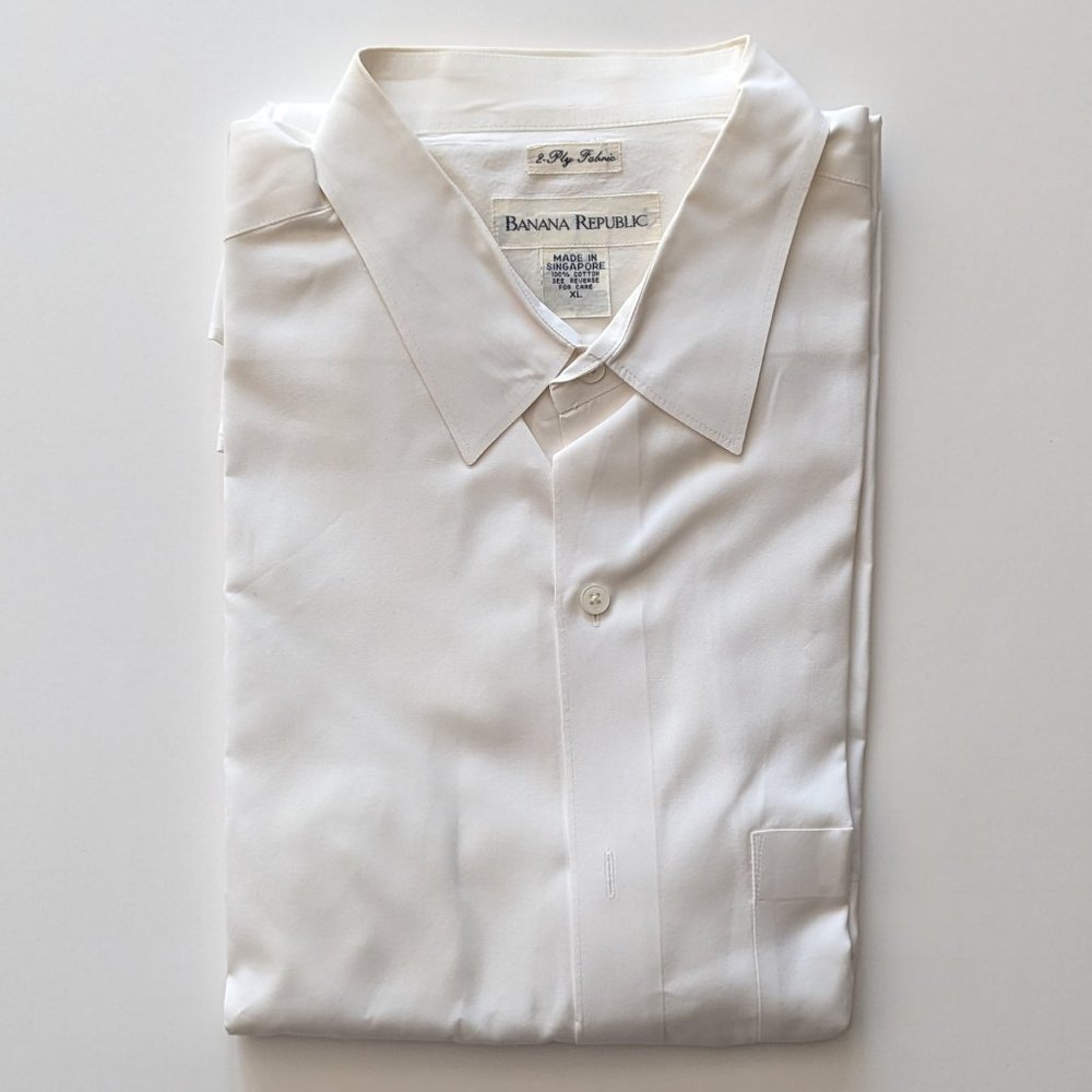 Banana Republic Men's White Dress Shirt - Long Sleeves, Button Cuffs Sz  XL